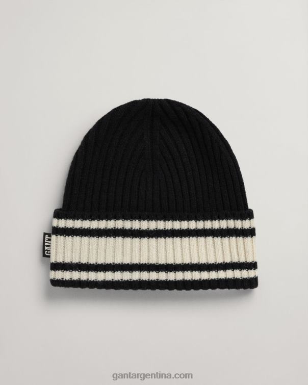GANT hombres ébano negro gorro colegial de lana a rayas P0P02485