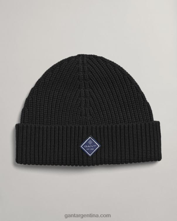 GANT hombres negro gorro de punto de canalé de algodón P0P02483