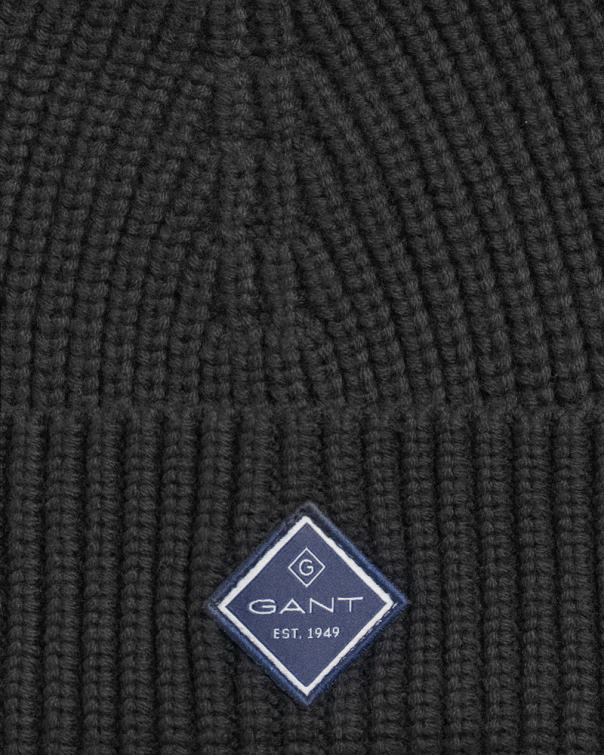 GANT hombres negro gorro de punto de canalé de algodón P0P02483