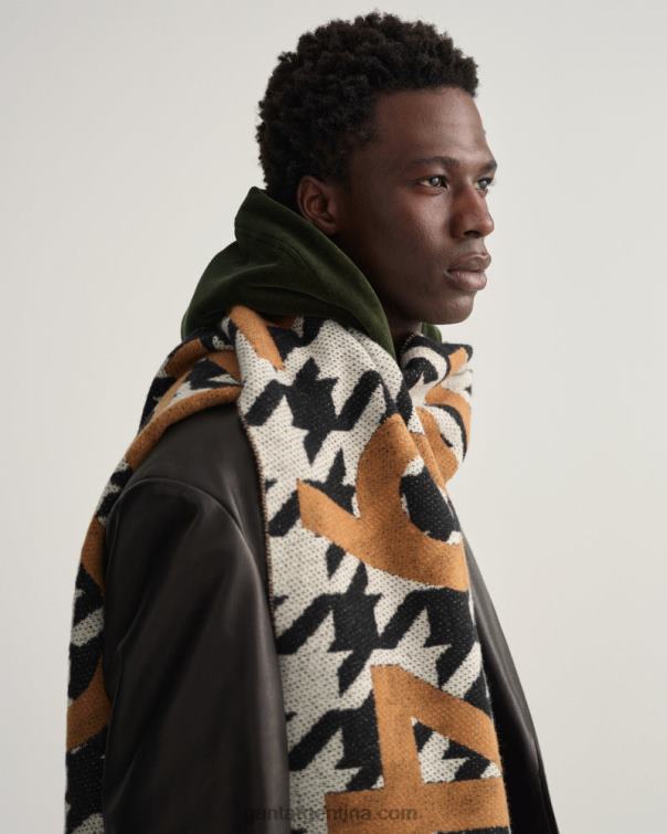 GANT hombres ébano negro bufanda con motivo de pata de gallo P0P02563