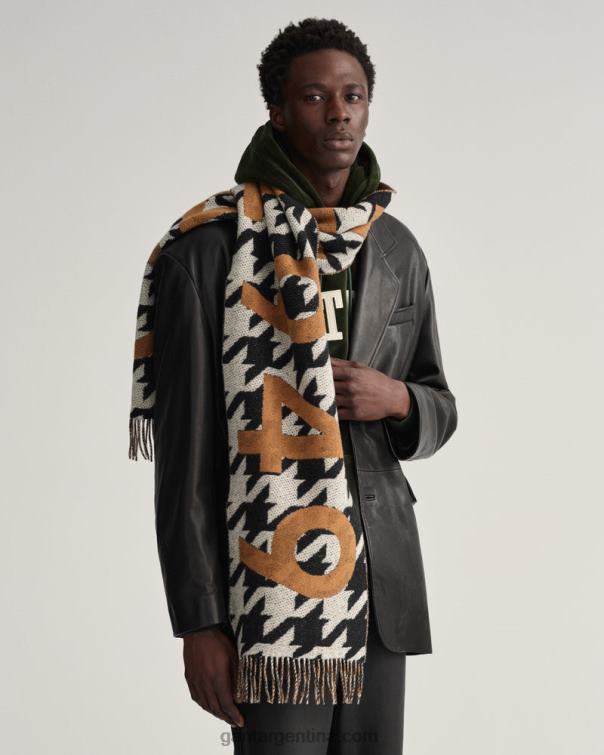 GANT hombres ébano negro bufanda con motivo de pata de gallo P0P02563