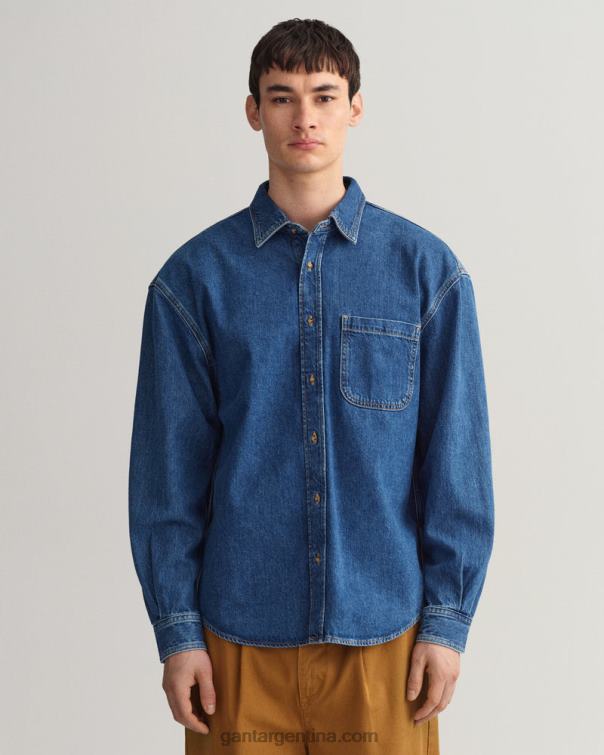 GANT hombres azul medio usado en camisa de sarga de mezclilla oversize P0P0219