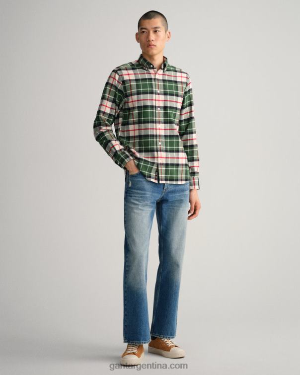 GANT hombres bosque verde camisa de cuadros escoceses de franela regular fit P0P021