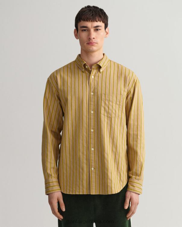 GANT hombres caqui oscuro camisa holgada con rayas dobby P0P0258