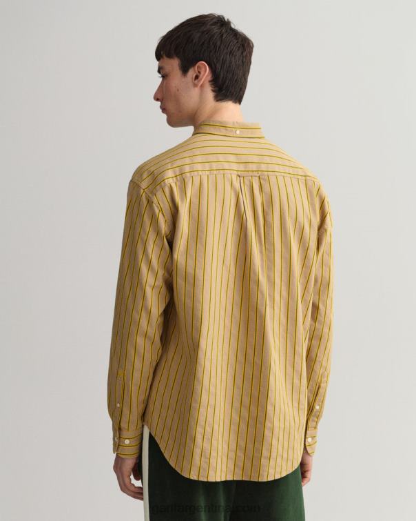 GANT hombres caqui oscuro camisa holgada con rayas dobby P0P0258