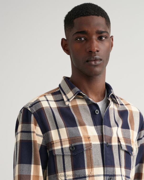 GANT hombres crema de la vendimia sobrecamisa de sarga gruesa a cuadros P0P0210