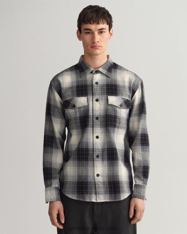 GANT hombres negro camisa holgada a cuadros con sombras P0P0217