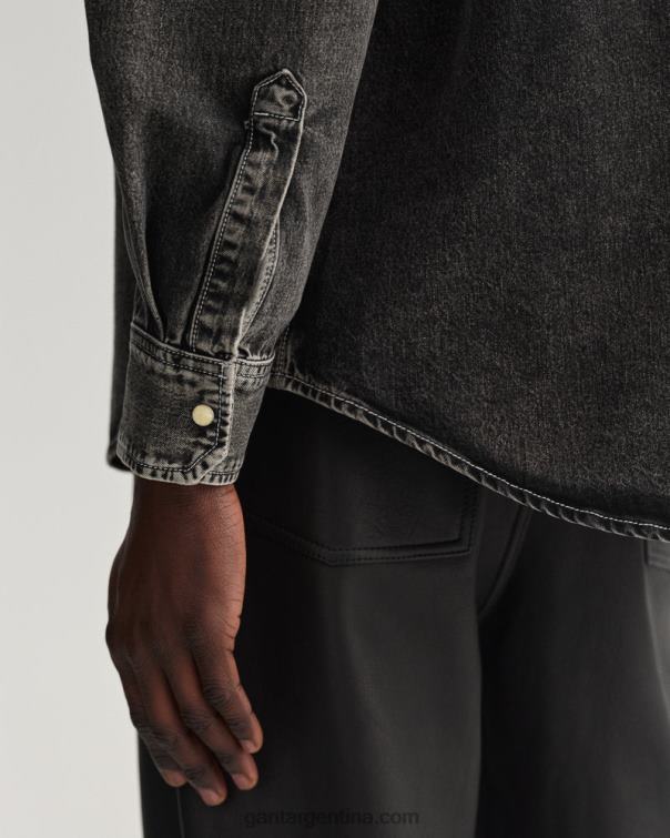 GANT hombres negro usado en camisa de mezclilla oversize con lavado pesado P0P0223