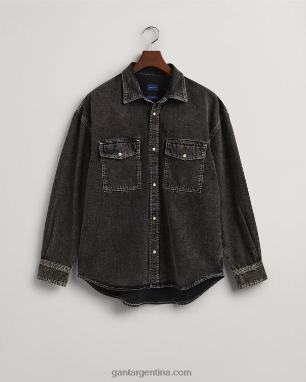GANT hombres negro usado en camisa de mezclilla oversize con lavado pesado P0P0223