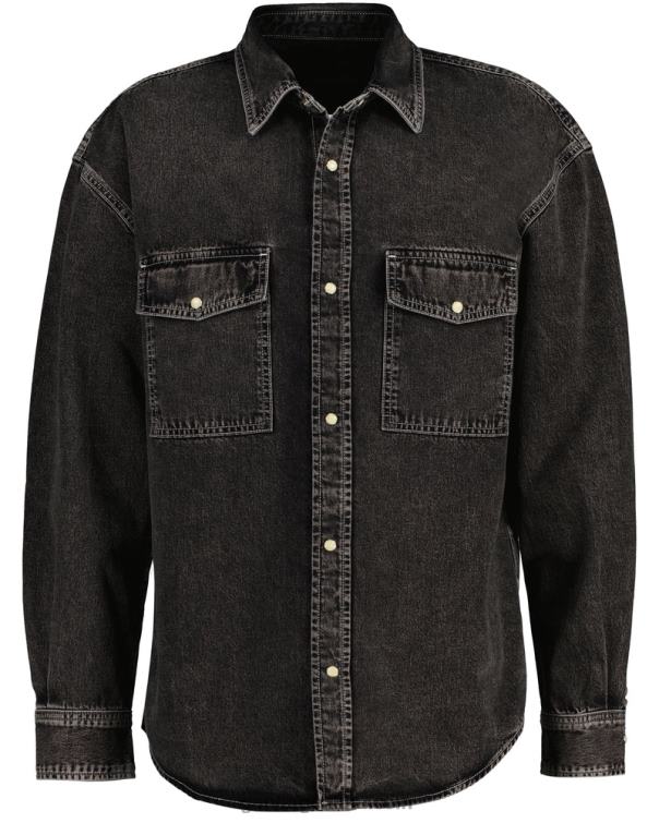 GANT hombres negro usado en camisa de mezclilla oversize con lavado pesado P0P0223
