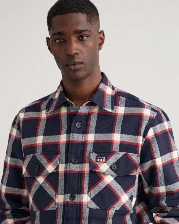 GANT hombres noche azul sobrecamisa de cuadros de franela P0P022