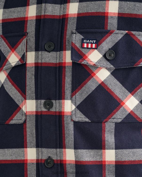 GANT hombres noche azul sobrecamisa de cuadros de franela P0P022