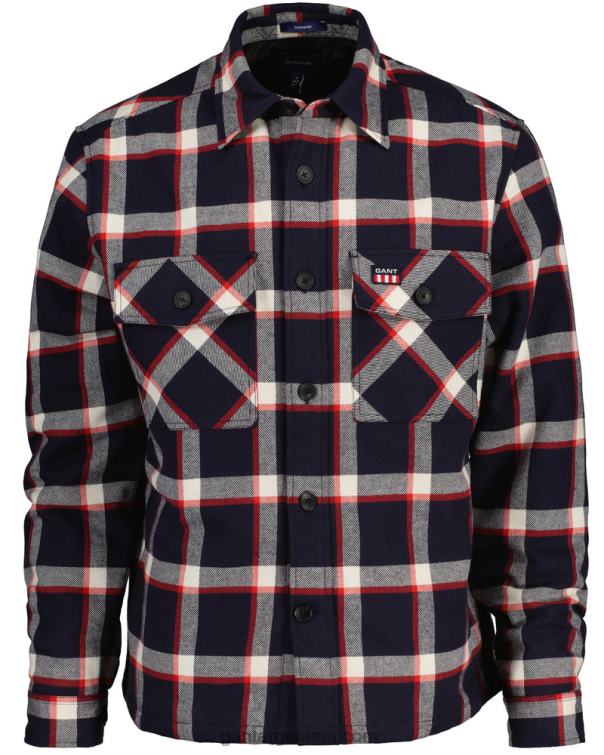 GANT hombres noche azul sobrecamisa de cuadros de franela P0P022