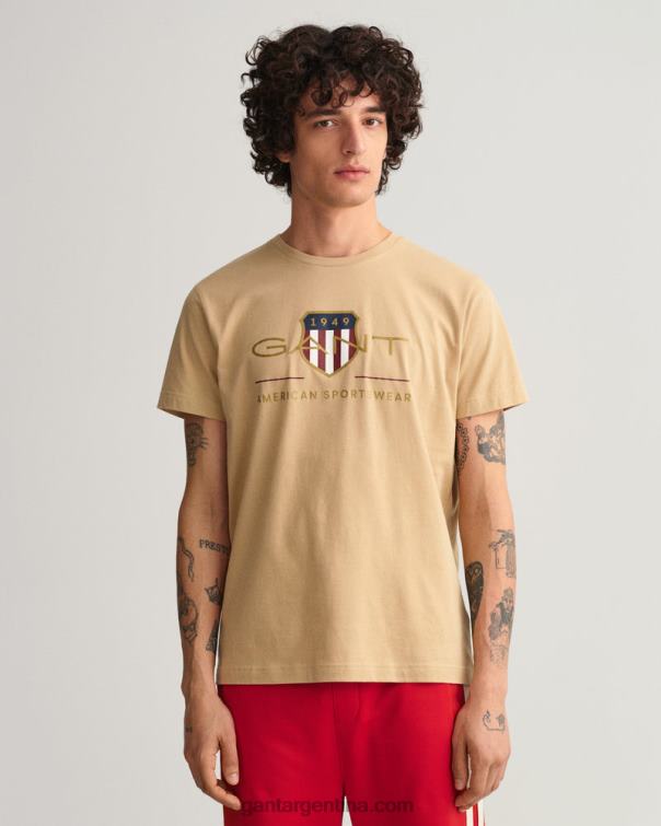 GANT hombres beige avellana playera con escudo de archivo P0P02188