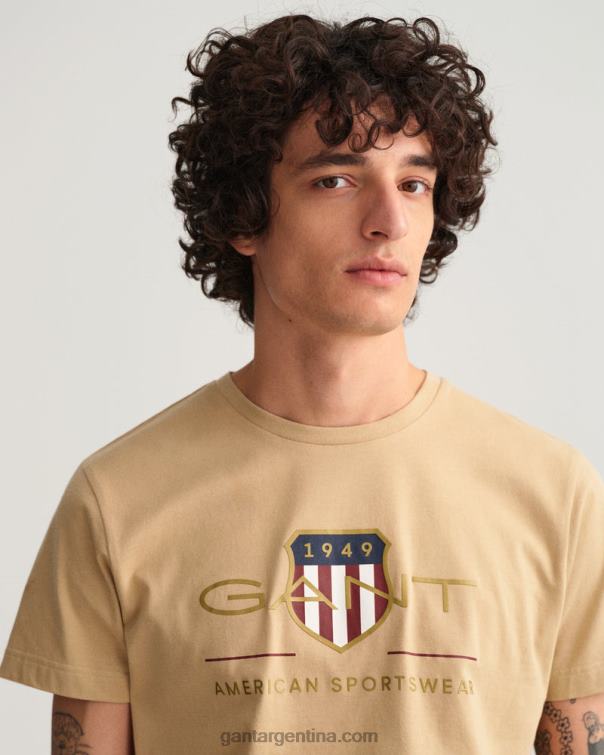 GANT hombres beige avellana playera con escudo de archivo P0P02188