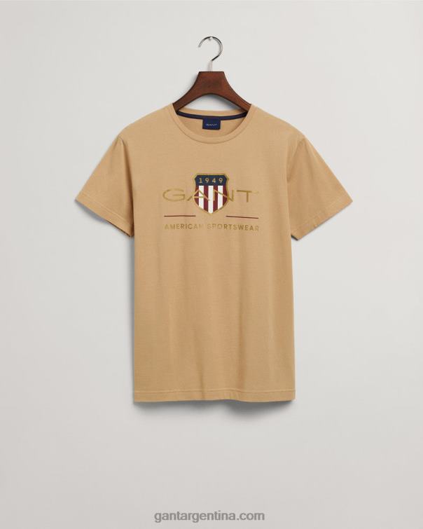 GANT hombres beige avellana playera con escudo de archivo P0P02188