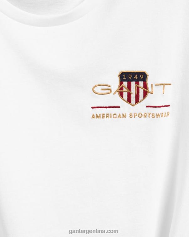 GANT hombres blanco playera con bordado de escudo de archivo P0P02186