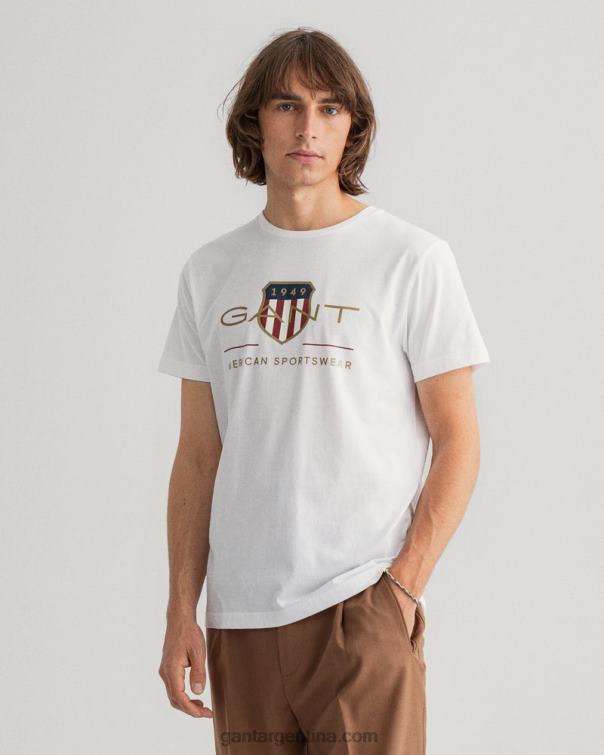GANT hombres blanco playera con escudo de archivo P0P02137