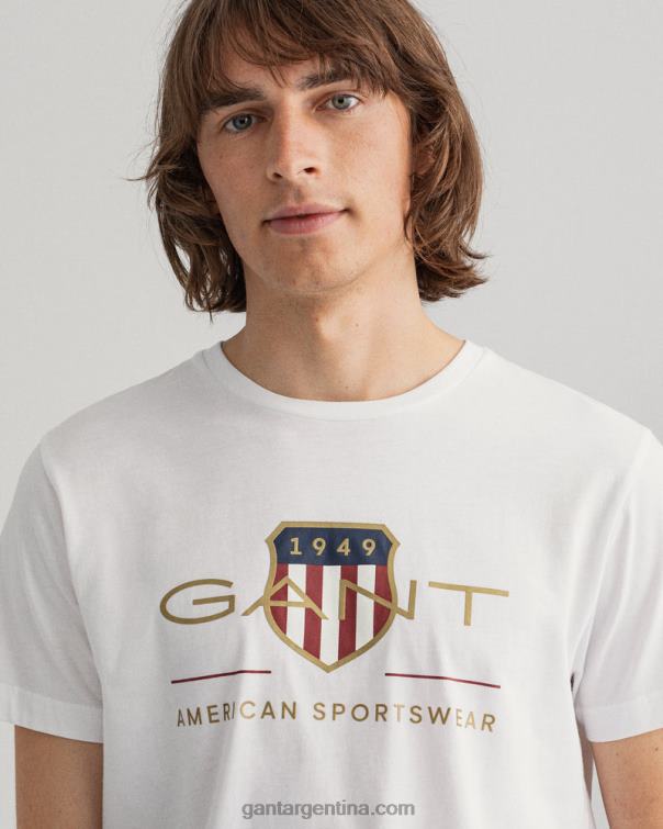 GANT hombres blanco playera con escudo de archivo P0P02137