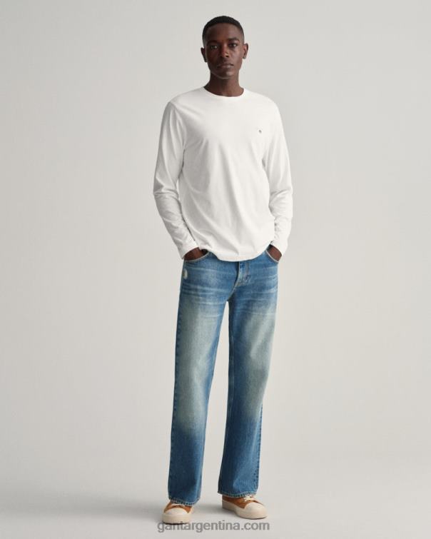 GANT hombres blanco playera de manga larga originales P0P02175