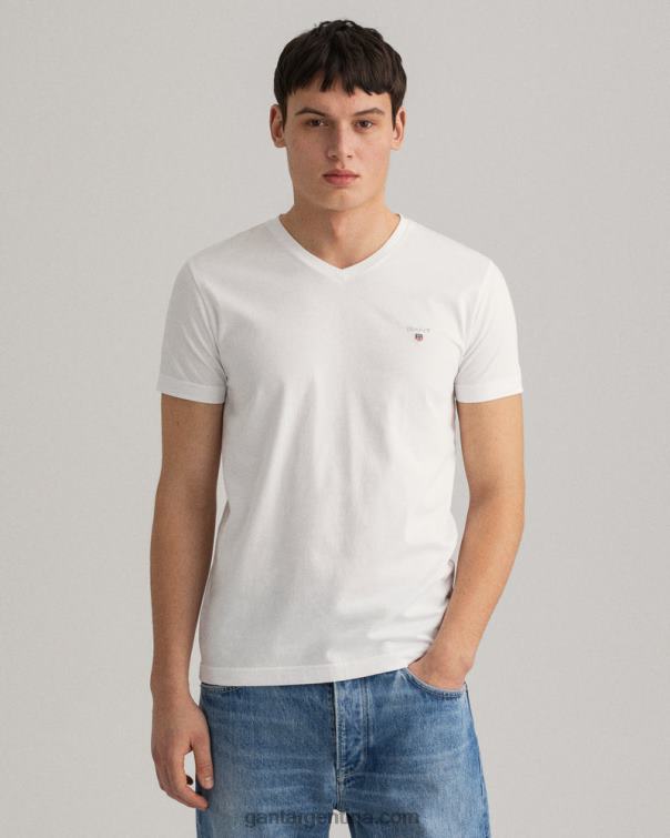 GANT hombres blanco playera slim fit original con cuello en v P0P02156