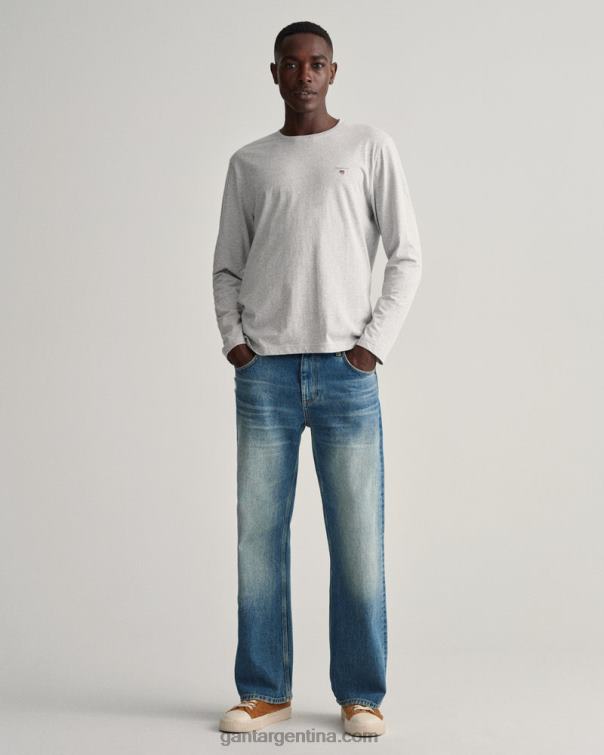 GANT hombres mezcla gris claro playera de manga larga originales P0P02185