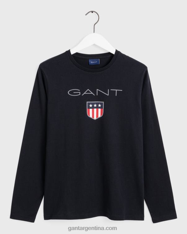 GANT hombres negro camiseta escudo manga larga P0P02146