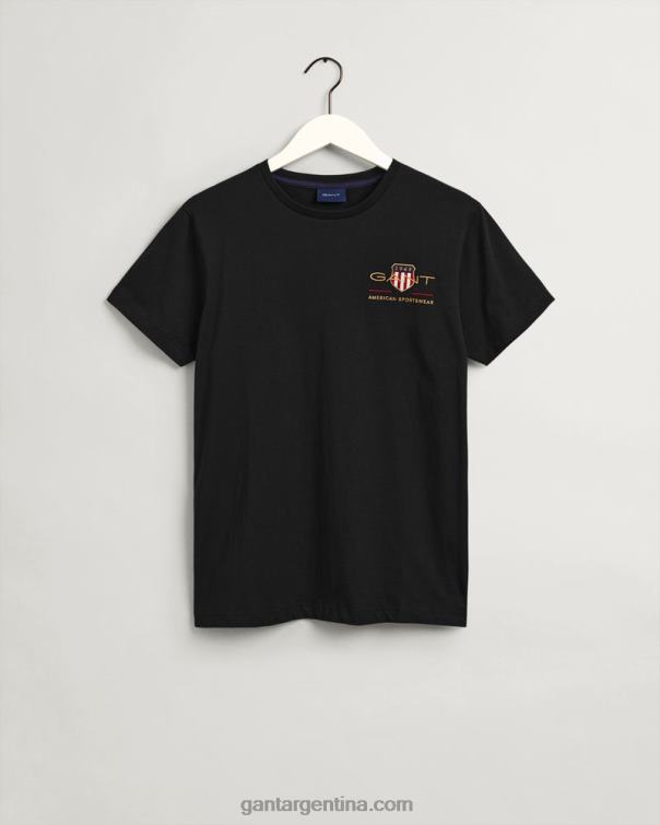 GANT hombres negro playera con bordado de escudo de archivo P0P02172