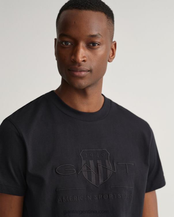 GANT hombres negro playera con escudo de archivo tonal P0P02174
