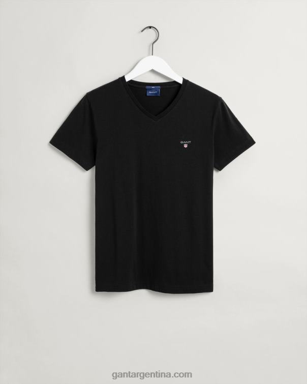 GANT hombres negro playera slim fit original con cuello en v P0P02183