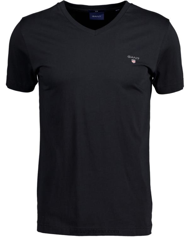 GANT hombres negro playera slim fit original con cuello en v P0P02183