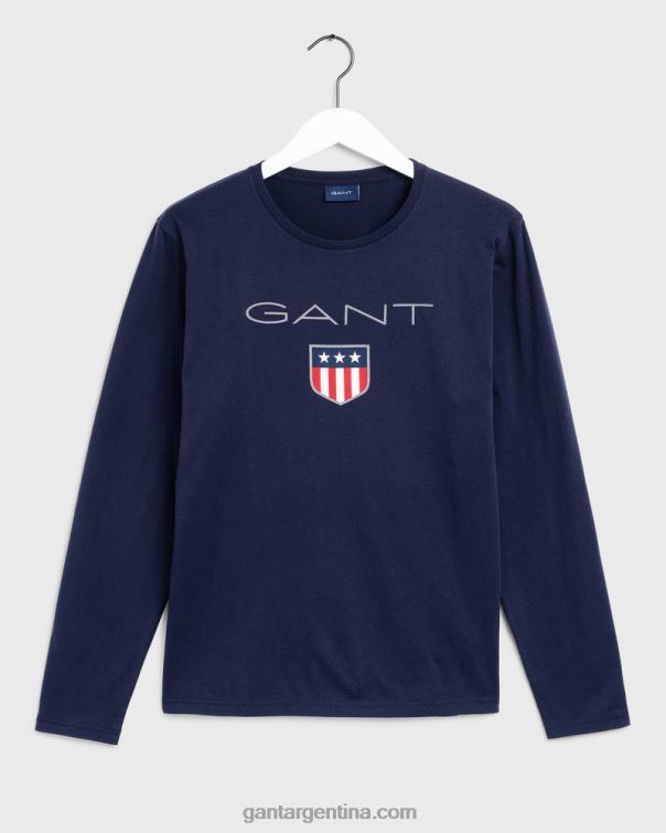 GANT hombres noche azul camiseta escudo manga larga P0P02158