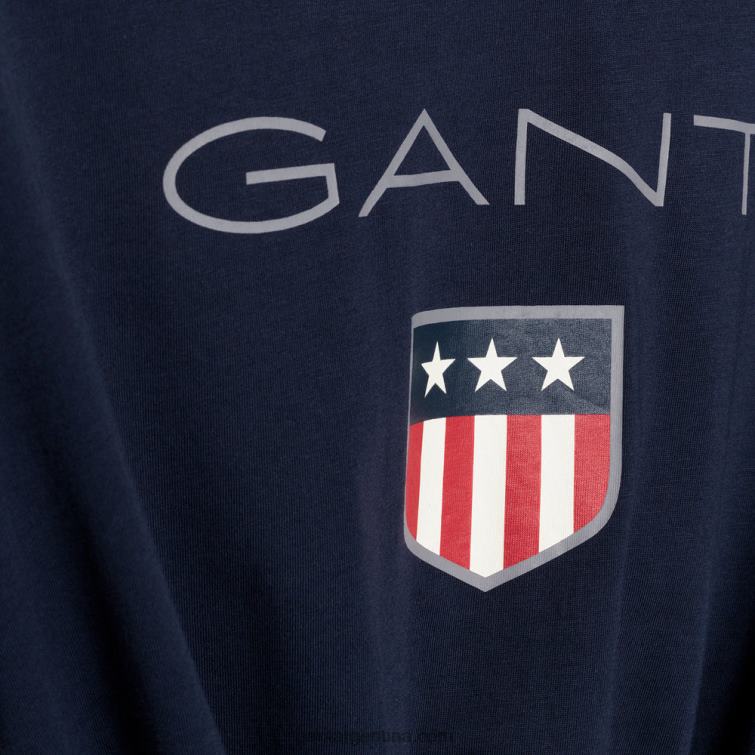 GANT hombres noche azul camiseta escudo manga larga P0P02158