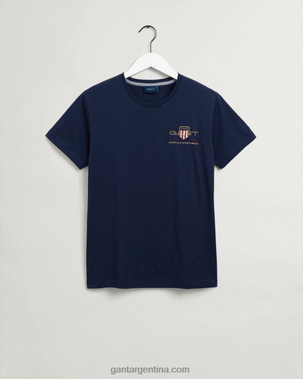 GANT hombres noche azul playera con bordado de escudo de archivo P0P02184