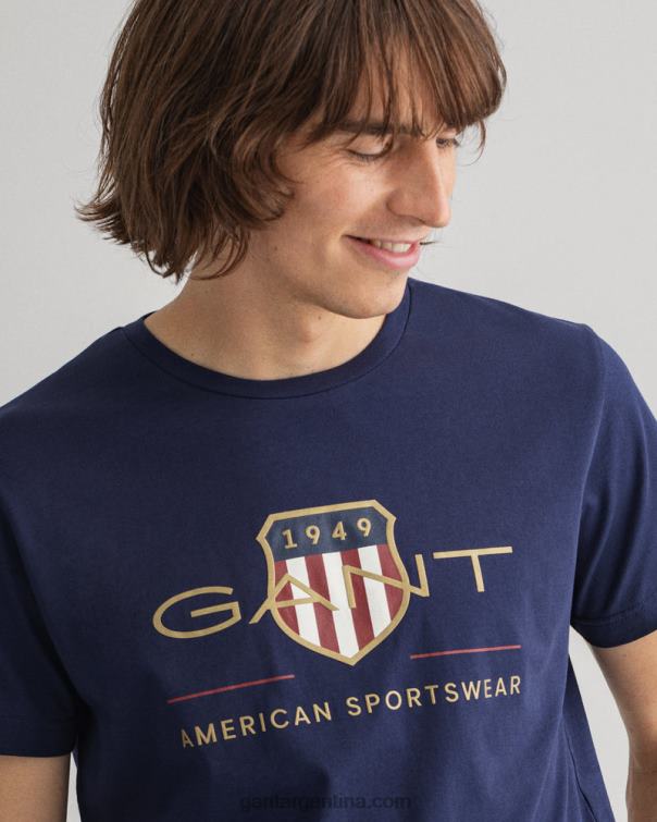 GANT hombres noche azul playera con escudo de archivo P0P02141