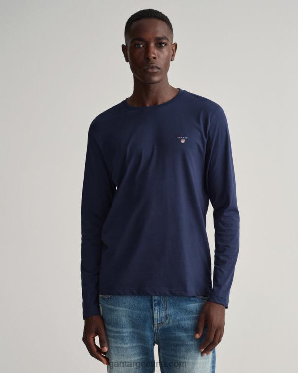 GANT hombres noche azul playera de manga larga originales P0P02180