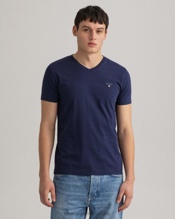 GANT hombres noche azul playera slim fit original con cuello en v P0P02191