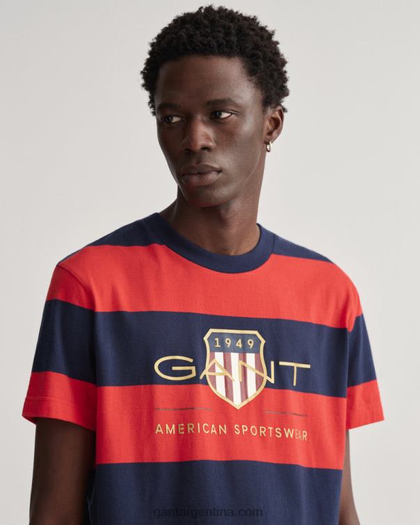 GANT hombres rojo brillante playera con escudo de archivo a rayas P0P02165