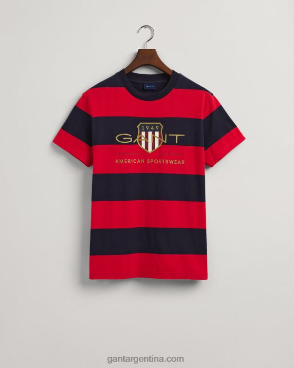 GANT hombres rojo brillante playera con escudo de archivo a rayas P0P02165
