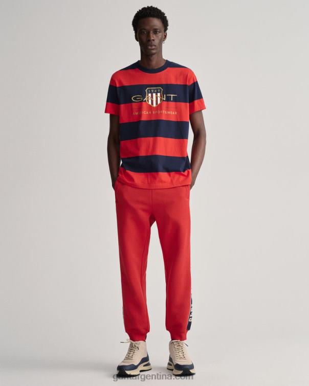 GANT hombres rojo brillante playera con escudo de archivo a rayas P0P02165