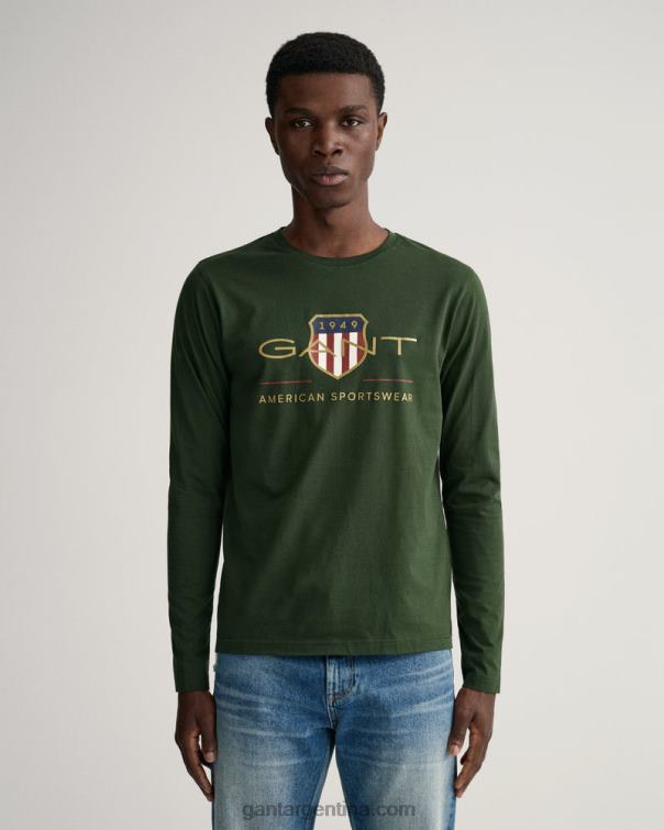 GANT hombres tormenta verde playera de manga larga con escudo de archivo P0P02166