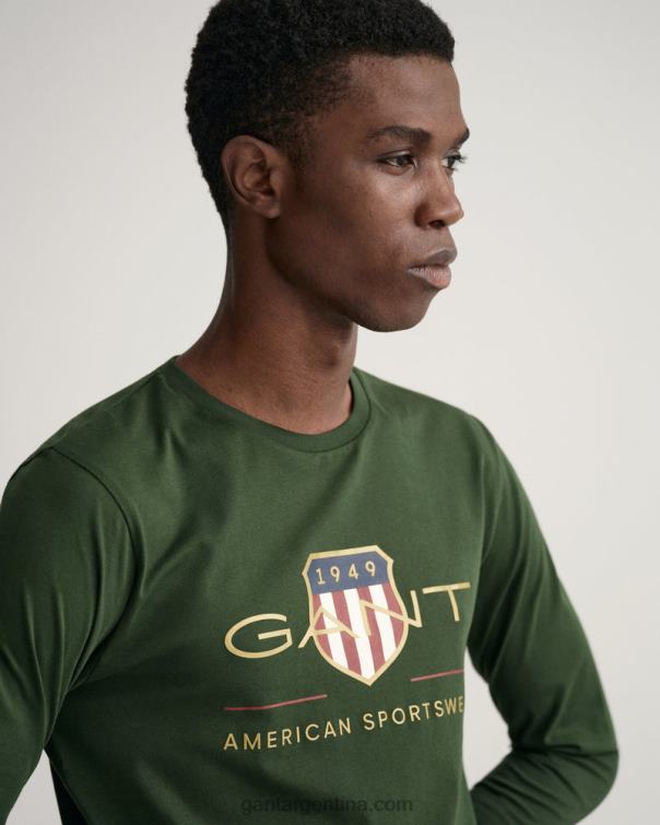 GANT hombres tormenta verde playera de manga larga con escudo de archivo P0P02166