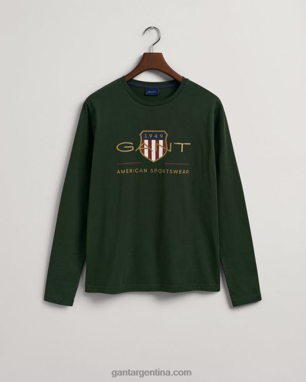GANT hombres tormenta verde playera de manga larga con escudo de archivo P0P02166