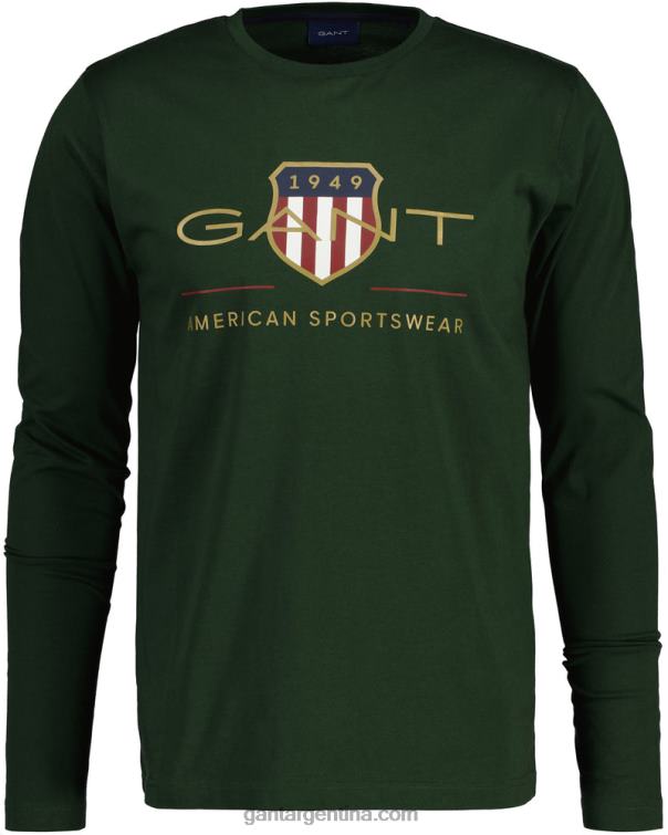 GANT hombres tormenta verde playera de manga larga con escudo de archivo P0P02166