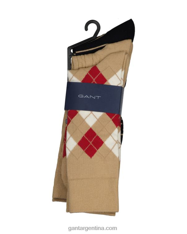 GANT hombres beige avellana Pack de 3 calcetines de rombos P0P02526