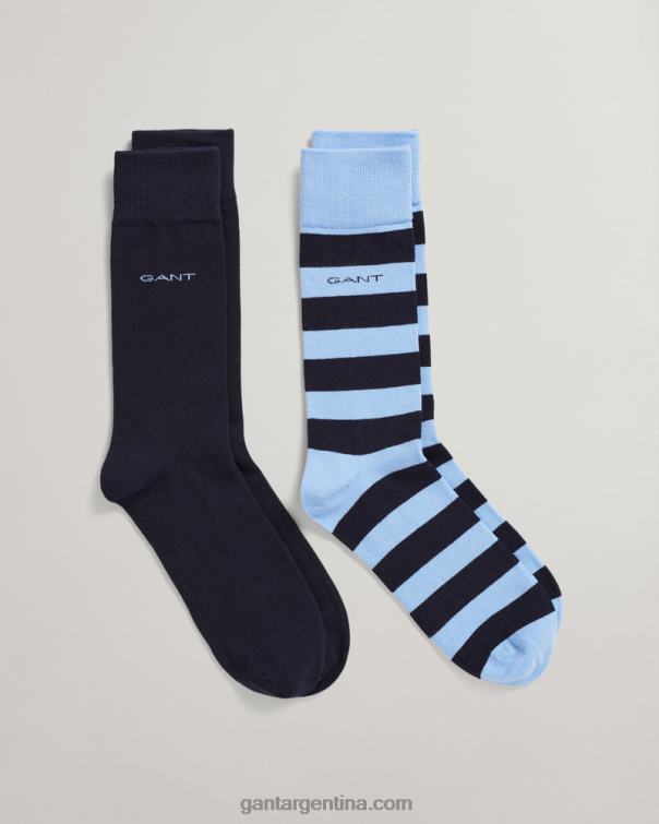 GANT hombres capri azul Pack de 2 pares de calcetines lisos y rayas verticales P0P02513