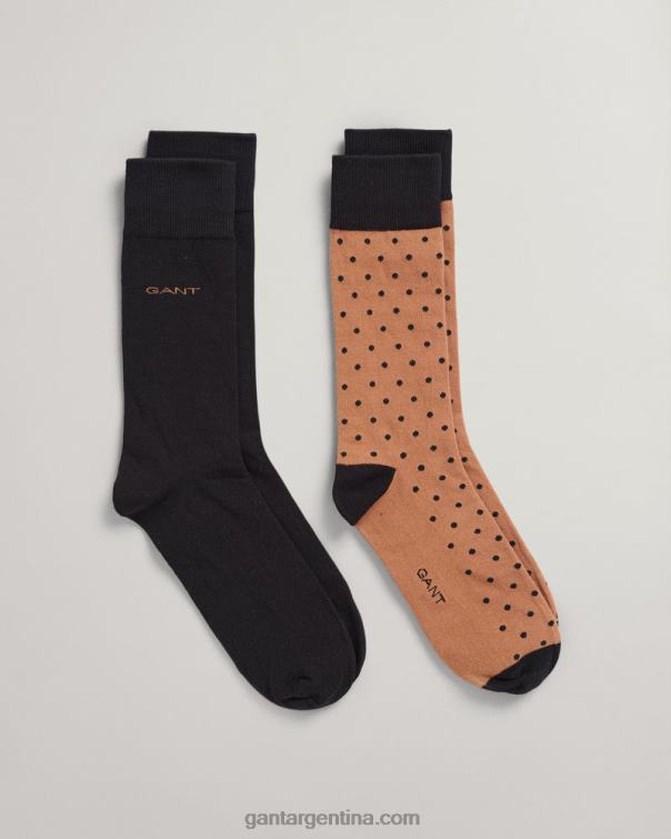 GANT hombres nuez tostada Pack de 2 calcetines lisos y de lunares P0P02536
