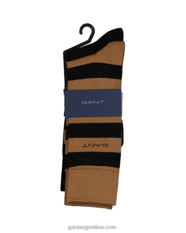 GANT hombres nuez tostada Pack de 2 pares de calcetines lisos y rayas verticales P0P02532