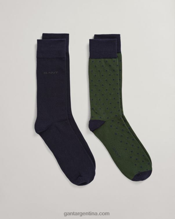 GANT hombres tormenta verde Pack de 2 calcetines lisos y de lunares P0P02523