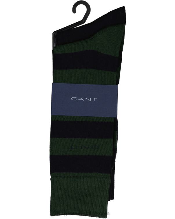 GANT hombres tormenta verde Pack de 2 pares de calcetines lisos y rayas verticales P0P02515